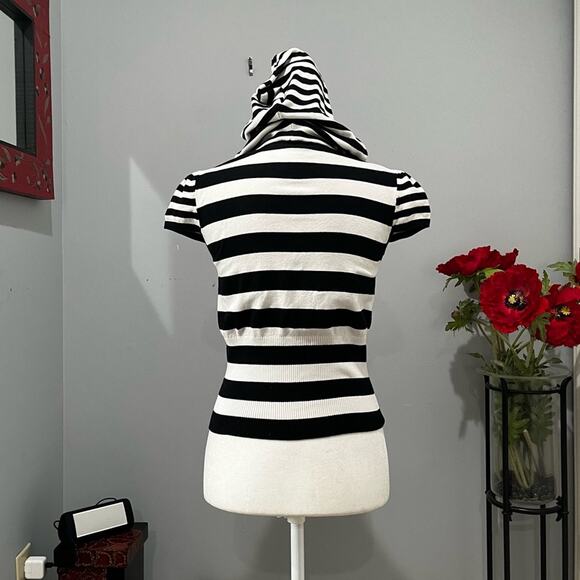 Bebe Silk Striped Y2K Bling Crown Rhinestone Athleisure Zipper Hoodie Sweater L - Picture 14 of 15